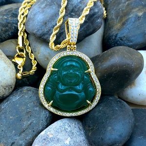 Jade Green Buddha Charm Necklace